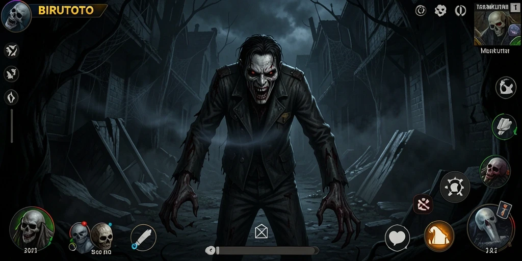 Screenshot gameplay BIRUTOTO menampilkan suasana horor yang mendebarkan.