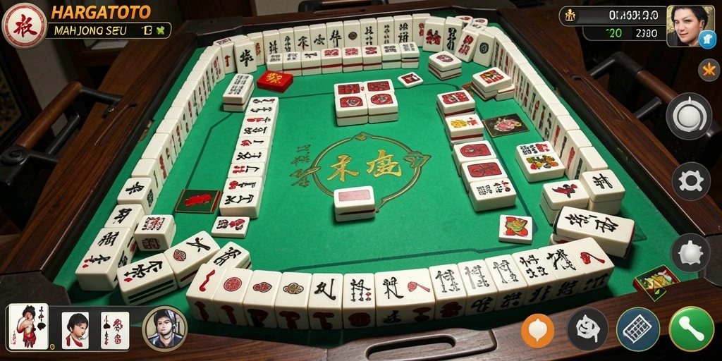 Tampilan gameplay seru HARGATOTO dengan mahjong yang berwarna-warni.