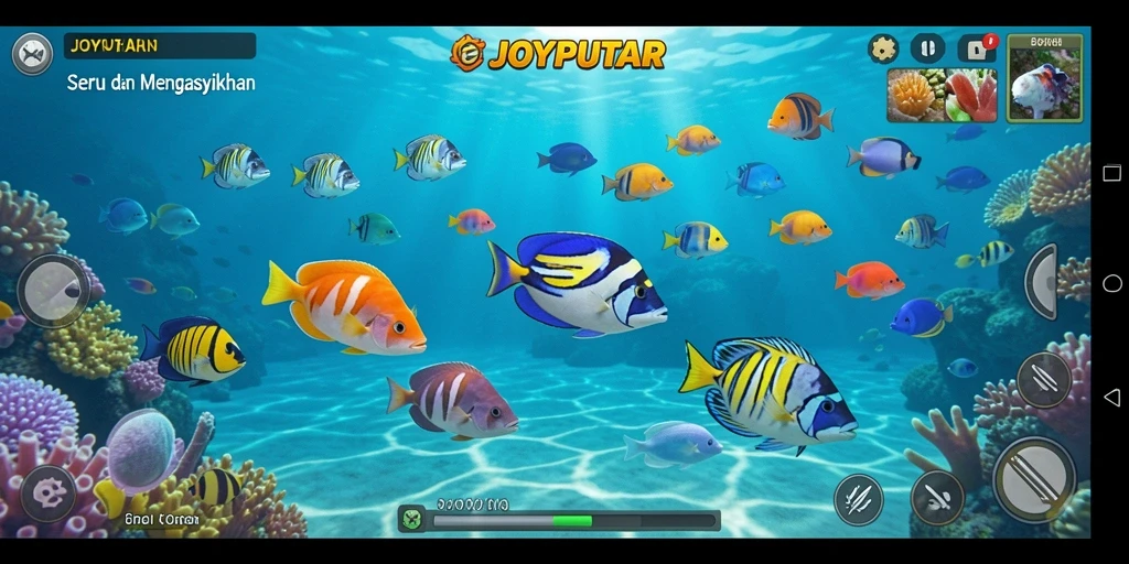 Tangkapan ikan yang berwarna-warni dalam gameplay JOYPUTAR.